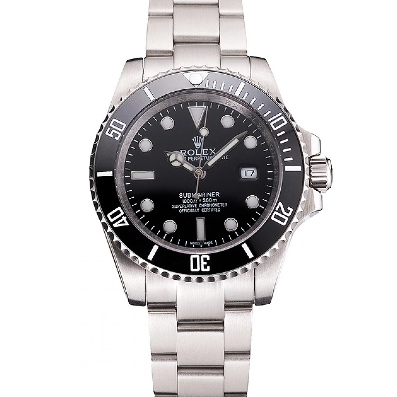 Bezel Case Date Black Dial And And Bracelet Rolex Small Steel Stainless Submariner Swiss 0801